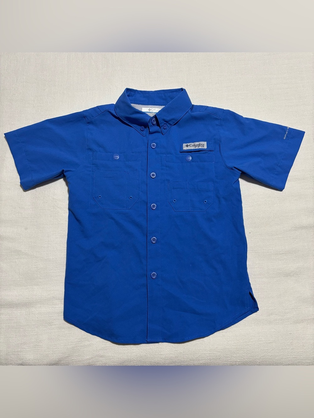 Boys Columbia PFG Tamiami Short Sleeve Shirt | Vivid Blue | Size Small (8)